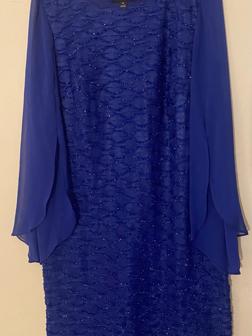 connected apparel Royal Blue Long Sleeve Beaded Overlay Dress